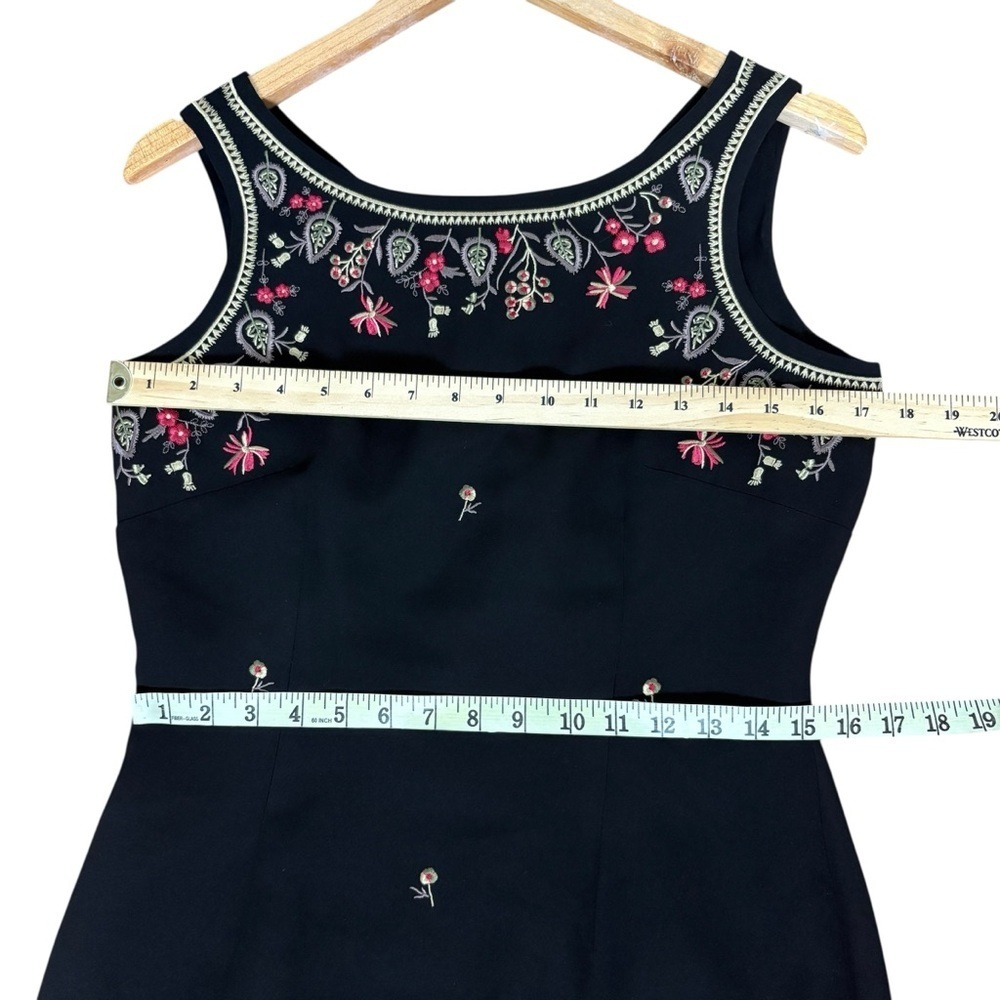 Vintage 90s Dress Black Floral Embroidered Maxi Sleeveless Size M - Picture 6 of 10